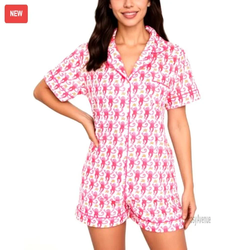 Women's Cotton-Blend Pajama Set, Short Sleeve Button-Down Top & Shorts, - Picture 3 of 8